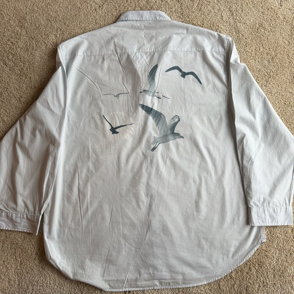 Taylor Swift 3XL Blue Stripe Button Down Shirt Birds Graphic Back - Picture 2 of 11